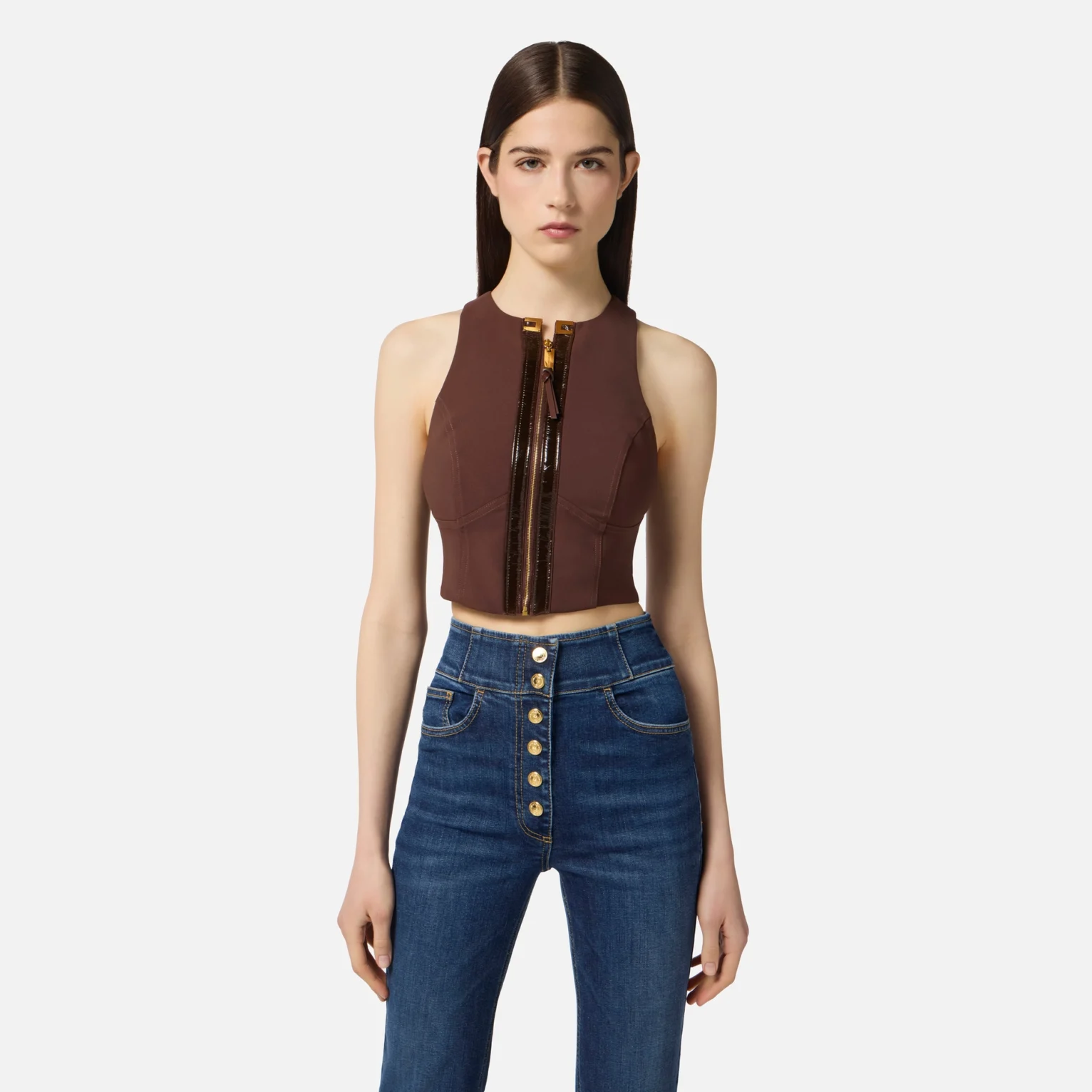 Top de doble crepe con detalles craquelé