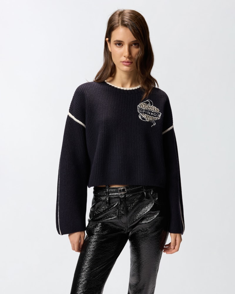 Jersey de cuello redondo con bordado de joya