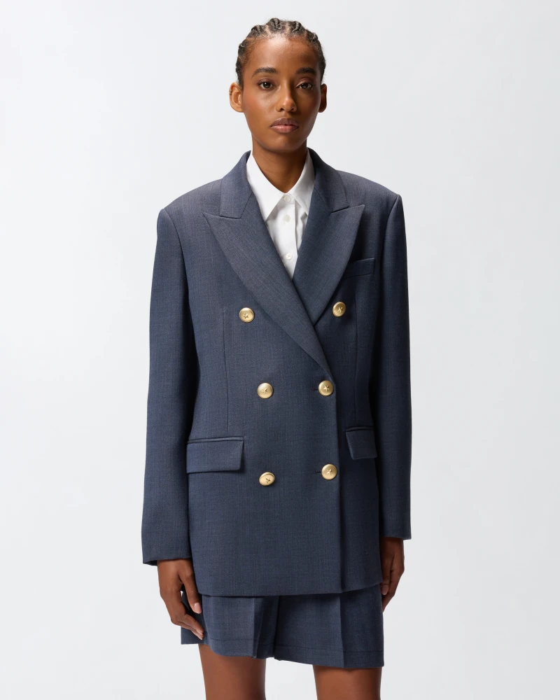 Blazer cruzada de lana con botones dorados