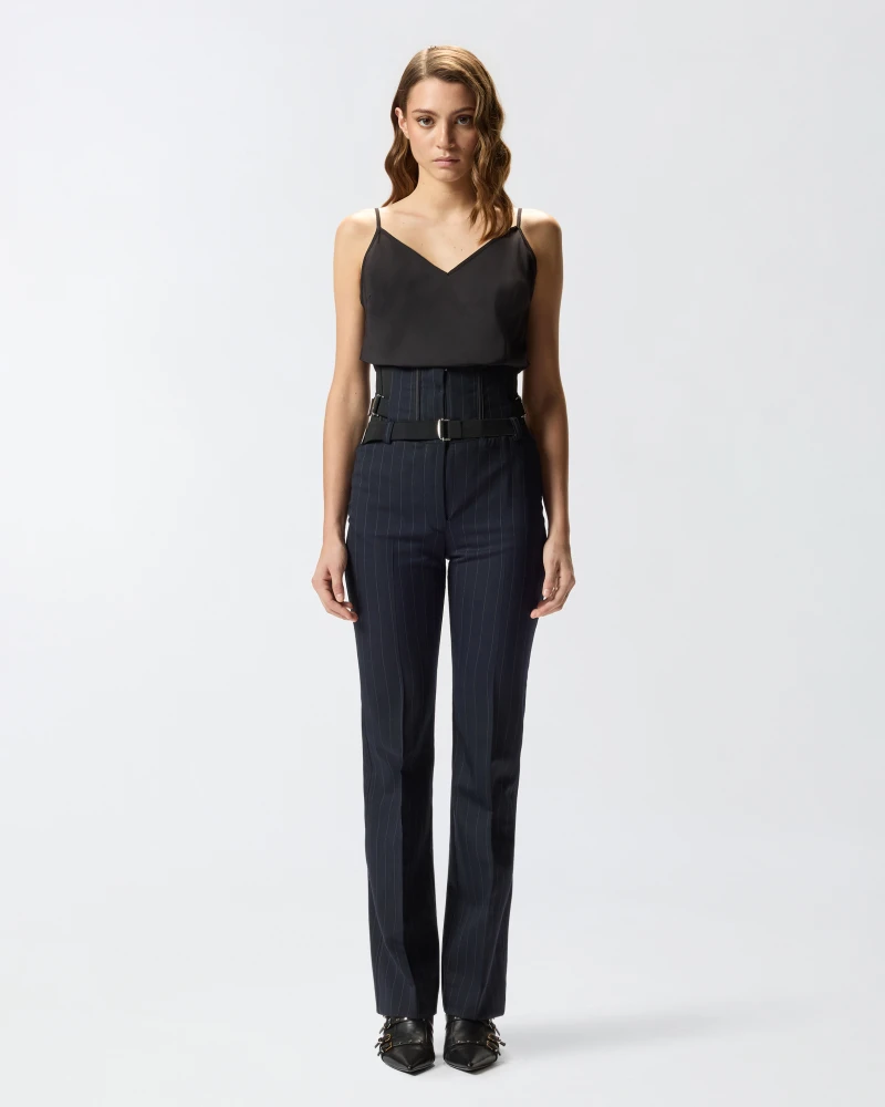 Pantalón bustier de lana con raya diplomatica