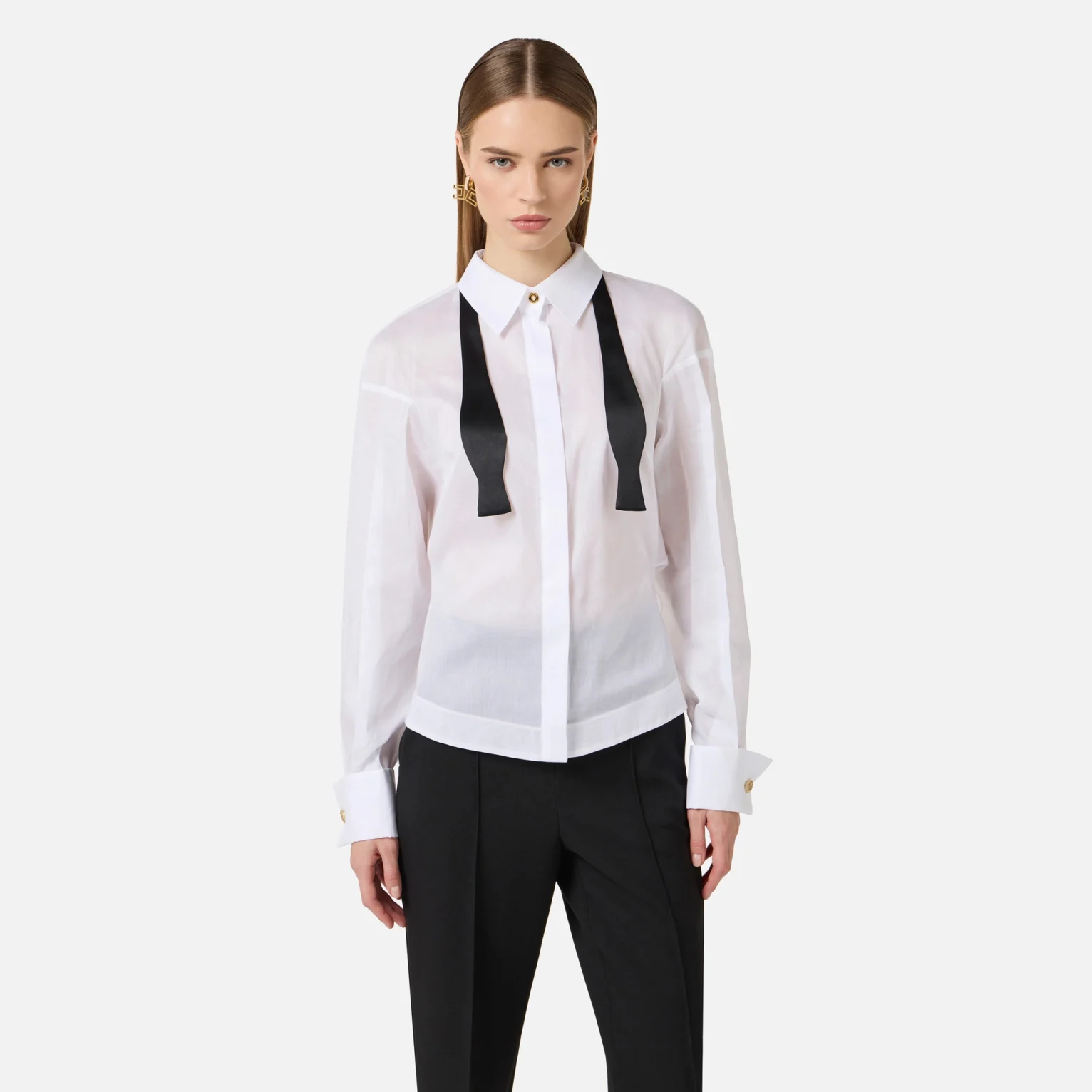 Camisa de gasa de algodón con pajarita
