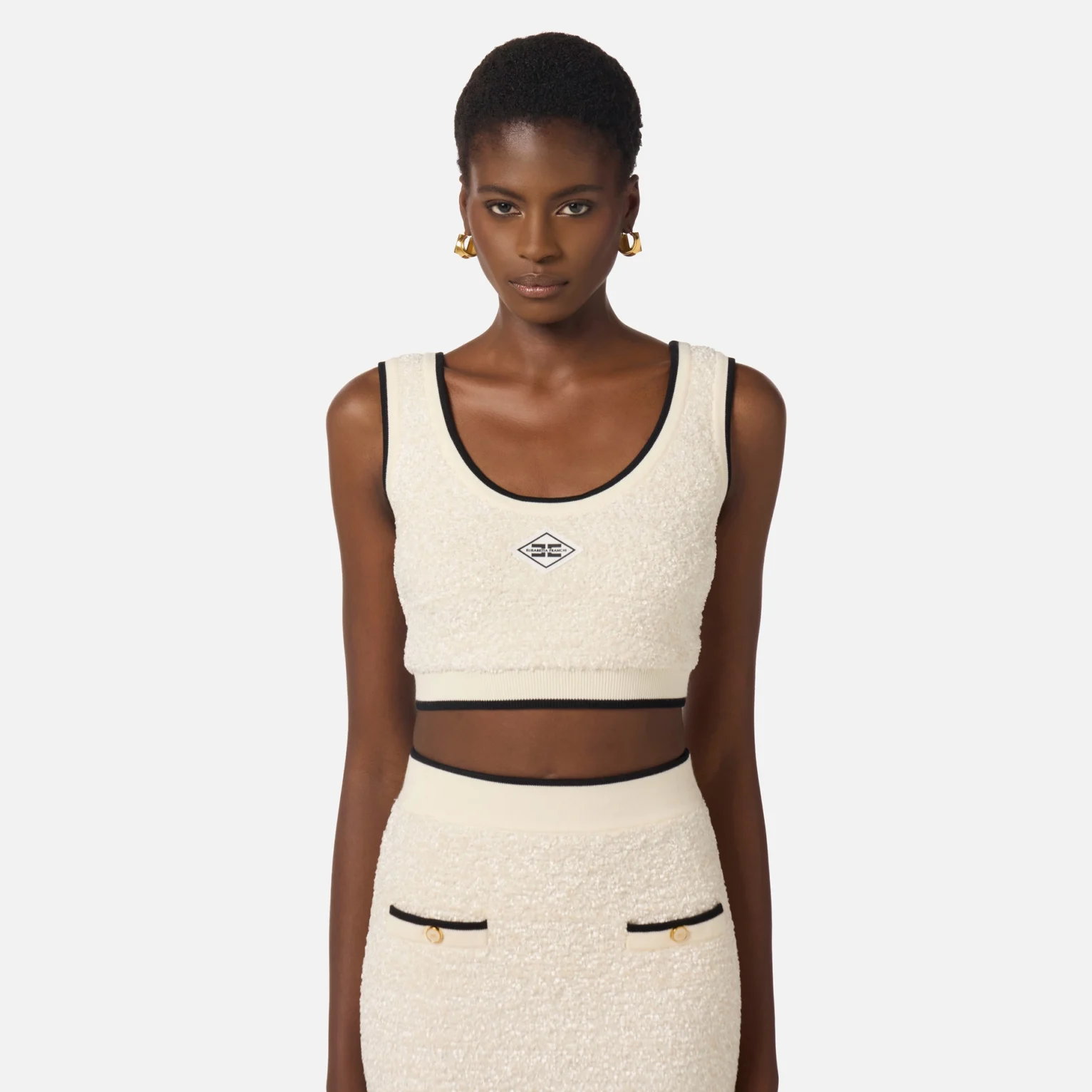 Top de chenilla bouclé con detalles en contraste