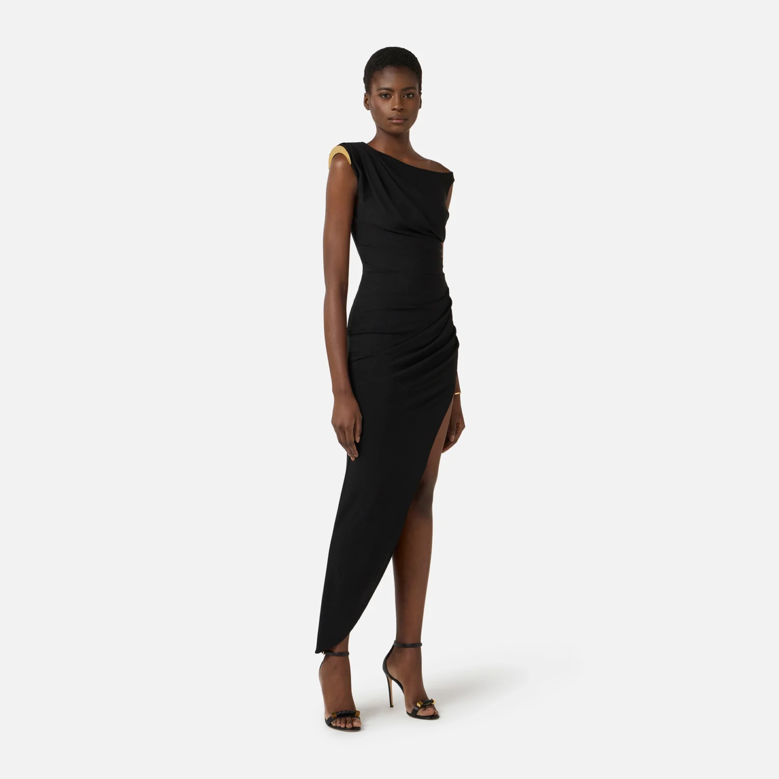 Vestido de punto crepé con tirante joya