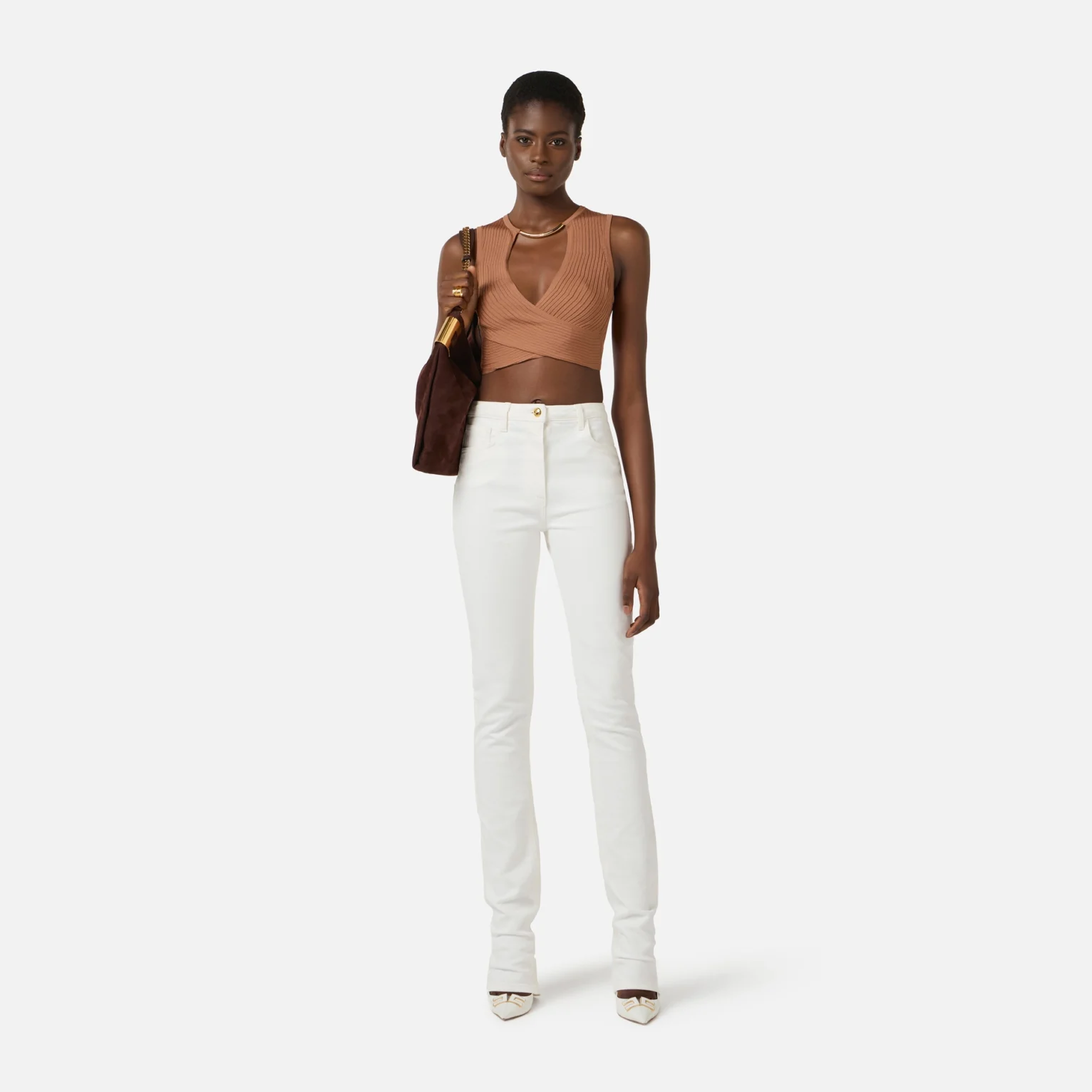 Pantalón denim recto con candado joya