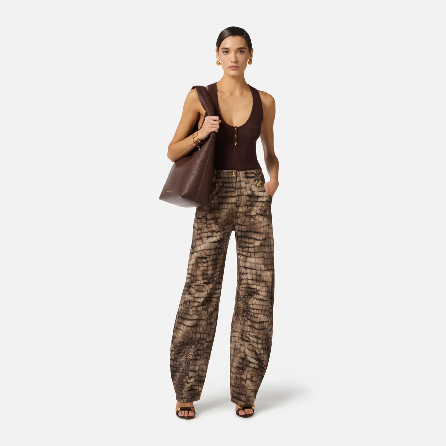 Pantalón denim de drill con estampado cocodrilo