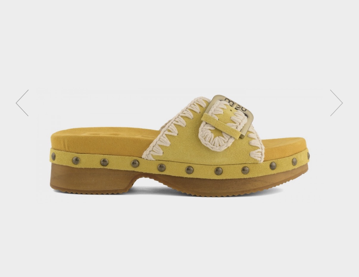 Mou low heel wood clog with buckle CUR